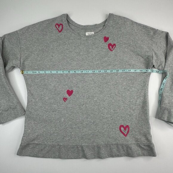 BedHead Pajamas Women's Gray Mon Amour Embroidered‎ Hearts Sweatshirt M/C43 - Picture 11 of 14
